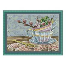 The flower in the cup Patterns Counted Cross Stitch 11CT 14CT 18CT DIY Chinese Cross Stitch Kits Embroidery Needlework Sets 2024 - buy cheap