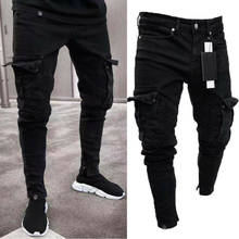 Mens Fashion Slim Stretch Denim Jeans Destroyed Ripped Skinny Pants Trousers 2024 - buy cheap