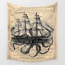 Octopus Kraken attacking Ship Antique Almanac Paper Tapestry Wall Hanging Room Dorm Tapestry Home Psychedelic Decor Accessories 2024 - buy cheap