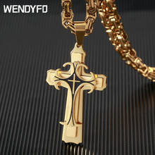 WENDYFO Cross Pendant Necklace Men Byzantine Chain Necklace Stainless Steel Gold Color Christian Punk Male Hip Hop Jewelry Gift 2024 - buy cheap