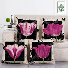 Fronha de almofada decorativa, fundo preto, flor vermelha, 45*45 almofadas, decoração para casa, t76 2024 - compre barato