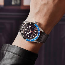 Corgeut 41mm Mechanical Mens Watch Luxury GMT Automatic Military Calendar Luminous Waterproof Diver Leather Strap Wristwatch Men 2024 - buy cheap
