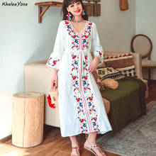 Vestido midi floral khalee yose, com bordado, vintage, estilo boho, de verão, para mulheres, branco, manga longa, para feriado 2024 - compre barato