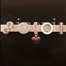 Xiaoyi pulseira feminina 2020 s925 ouro rosa, corrente de segurança com símbolo do coração circular vazada, pulseira de zircônia estilosa para mulheres 100% 2024 - compre barato