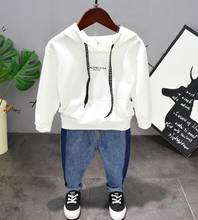 Conjunto de roupas masculinas de algodão com manga longa + jeans, roupas para garotos da moda para primavera e outono, 2 peças 2024 - compre barato