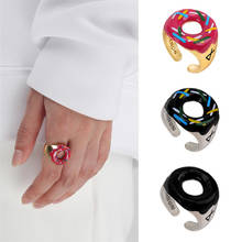 1PC Hollow Rainbow Donut Ring For Female Gift Jewelry Fashion Unique Cute Metal Epoxy Geometric Adjustable Wedding Party Ring 2024 - buy cheap