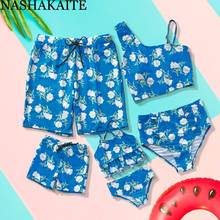 NASHAKAITE-traje de baño con estampado para madre e hija, conjunto de Bikini con estampado azul, bañador Sexy de verano para madre e hijo 2024 - compra barato