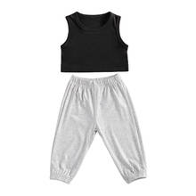 Lioraitiin conjunto de roupas 2 peças para meninas 0-7 anos, macacão longo cinza, sem mangas, roupas casuais de verão 2024 - compre barato