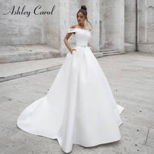 Ashley Carol A-Line Wedding Dress 2022 Elegant Satin Boat Neck Beading Sashes Lace Up Princess Bride Dresses Vestido De Noiva 2024 - buy cheap
