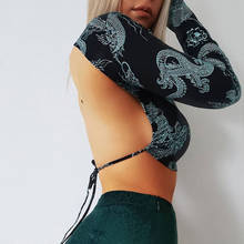 Women Crop T-shirts Tops Dragon Pattern Print Long Sleeve Backless Sexey Tees Top Skinny Elastic Clothing Street Wear 2024 - buy cheap