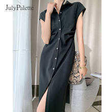 JulyPalette-Vestido camisero de manga corta con cuello vuelto para mujer, ropa informal con bolsillos y botones, Verano 2024 - compra barato