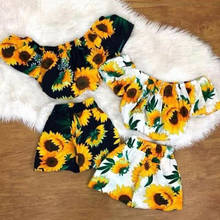 2020 Summer Baby Girl Clothes Sunflower Outfits Kids Clothes Off Shoulder Crop Tops T-Shirt Shorts 2Pcs Sets Girl Outfits 1-5Y 2024 - buy cheap