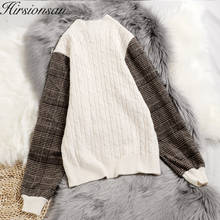 Hirsionsan Splice Stripe Sweater Women Lattice Knitted Pullover Winter Vintage Warm Jumper Casual Loose Fashion Female Clothes 2024 - buy cheap