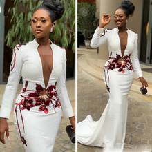 robe de soiree African Prom Gown Applique Full Sleeves Formal Dress ever pretty abiye gece elbisesi White Mermaid Formal Dresses 2024 - buy cheap