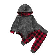 0-24M Autumn Baby Boy Girl Casual Long Sleeve Cotton Hoodie Romper Tops Plaid Print Pants Outfits Set 2024 - buy cheap