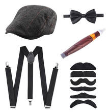 Jovivi 1920s мужской Гангстерский костюм Gatsby, набор аксессуаров, ретро берет, шляпа, галстук-бабочка, поддельные усы, сигары 2024 - купить недорого