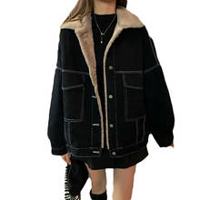 Jaquetas de lã de corvino femininas, casacos para outono e inverno 2021, nova, coreana, solta, casual, plus, veludo, grosso, jaqueta jeans, 63b 2024 - compre barato