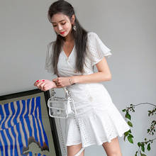 Fashion women new arrival hollow out mini trumpet dress comfortable temperament slim sexy vintage party white mermaid dress 2024 - buy cheap