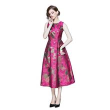 Buninfinfairy vestido de festa feminino, camiseta vintage elegante com estampa floral vermelha rosa sem mangas para mulheres 2024 - compre barato