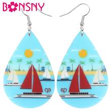 Bonsny Acrylic Teardrop Ship Boat Sailboats Earrings Drop Dangle Decoration Jewelry For Women Girl Teen Kid Charm Gift Accessory 2024 - buy cheap