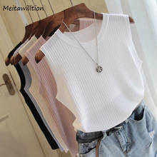 Blusa informal de punto para mujer, Camisa lisa sin mangas con cuello redondo, color blanco, 2021 2024 - compra barato