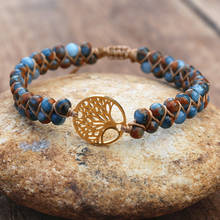 Pulseira de árvore da vida trançada, bracelete de pedra natural artesanal com pingente de árvore da vida, bracelete de amizade para ioga boho com contas 2024 - compre barato