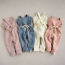 Newborn Kid Baby Girl Stripe Romper Ruffle Solid Bib Pants Romper Overalls Cotton Outfits Clothes 0-3Years 2024 - buy cheap