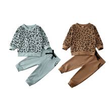 Ropa de invierno de leopardo para bebé, niña y niño, Tops, sudadera + Pantalones largos, traje 2024 - compra barato