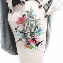 Tatuaje temporal a prueba de agua pegatina jaula pájaro flor tatuaje flash tatuaje pegatinas mano brazo atrás para chica mujeres hombres 2024 - compra barato