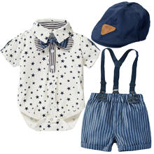 Newborn Baby Boys Romper Clothes Suit Formal Toddler Boys Clothes Stars Summer Gentleman Hat + Jumpsuit + Suspenders Shorts 2024 - buy cheap