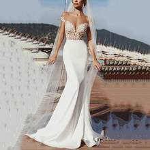 Ver através do vestido de casamento noiva vestidos de sereia boné mangas apliques rendas boho praia vestido de casamento vestidos de noiva 2024 - compre barato