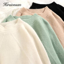 Свитер Hirsionsan женский зимний, однотонный пуловер в стиле Харадзюку, утепленная Повседневная вязаная свободная одежда, Эластичный теплый топ 2024 - купить недорого