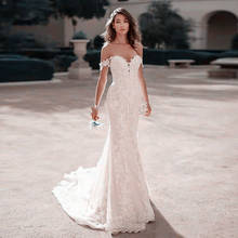 UZN Lace Mermaid Wedding Dress Off the Shoulder Sleeveless Sexy Backless Bride Dresses Boho Bridal Gown Robe De Mariee 2024 - buy cheap