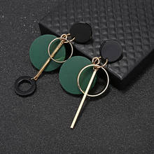 Korean Creative Asymmetry Geometric Circle Wooden Long Drop Earring Temperament Zinc alloy Earrings For Women Christmas Jewelry 2024 - buy cheap
