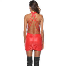 Vestido corto ajustado de cuero sintético para mujer, minivestido Sexy de PVC con escote triangular, sin espalda, para fiesta y Club 2024 - compra barato