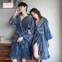 HNMCHIEF-Albornoz de franela azul para mujer y hombre, camisón de manga larga con capucha, pijamas de lana Coral, ropa de casa, vestido de noche 2024 - compra barato