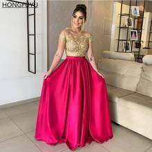 HONGFUYU-vestido largo de satén con hombros descubiertos, vestido de fiesta de noche con encaje, corte en A, color fucsia 2024 - compra barato