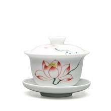 Чайная чашка tureen Gaiwan, чайный набор из белого фарфора, большая чаша с узором, синяя и ручная роспись, чашка кунг-фу, посуда для напитков 2024 - купить недорого