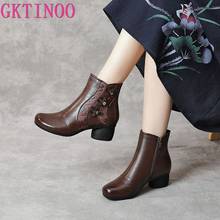 Gktinoo bota de salto alto de couro genuíno, botas femininas quentes com zíper lateral macia, confortável botas de couro de vaca 2024 - compre barato