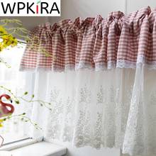Korean Lovely Short Curtain for Girls Bedroom Divided Pink Plaid Splice Lace Voile for Kitchen Coffee Half-curtain AD670H 2024 - buy cheap