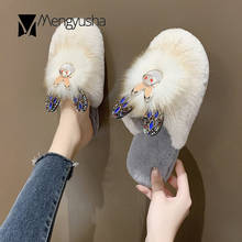 Mixed colors fur slides girls lovely rabbit ears mules flip flops comfy indoor metal rabbit furry slippers home shoes women 2020 2024 - buy cheap