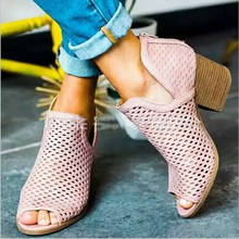 Sandalias con boca de pez para mujer, zapatos de tacón alto, informales, transpirables, con cremallera hueca, para verano, 2021 2024 - compra barato