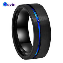 Black Blue Wedding Band Men Women Tungsten Wedding Ring With Blue Groove Flat Band 8MM Comfort Fit 2024 - buy cheap