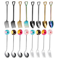 1PC Stainless Steel Spoon Fork Shovel Shape Multi-color Long Handle Kitchen Flatware Coffee Ice Cream Tool Cookware Supplies 2024 - buy cheap
