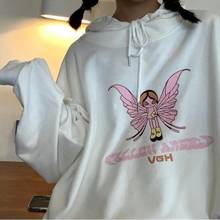 Kawaii Womens Loose Butterfly print Streetwear Sweatshirts Hoodies Women Hooded Kawaii Harajuku Oversize Pullovers Korean y2k 2024 - buy cheap