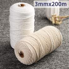 3mmx200m Natural Beige Twisted String Cotton Cord Macrame Rope Cotton Cord DIY Crafts Wedding Gift Home Decor Macrame String 2024 - buy cheap