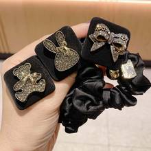 Black Bow Bear Doll Hair Accessories Elastic Hair Bands Boutique High Quality Crystal Silk Bow Hair Ropes Scrunchies Wholesale 2024 - buy cheap