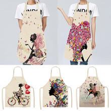 55*68cm Cotton Linen Flower Butterfly Girl Printed Kitchen Aprons for Women Home Cooking Baking Waist Bib Pinafore 2024 - buy cheap