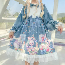 Vestido de Lolita Kawaii japonés para mujer, vestido de Lolita con dibujos animados de conejo, manga larga, color rosa, gótico 2024 - compra barato