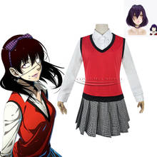 Disfraz de Anime Kakegurui Midari ikisshima para mujer, uniforme escolar JK, chaleco, falda, ropa con peluca para Halloween, novedad 2024 - compra barato